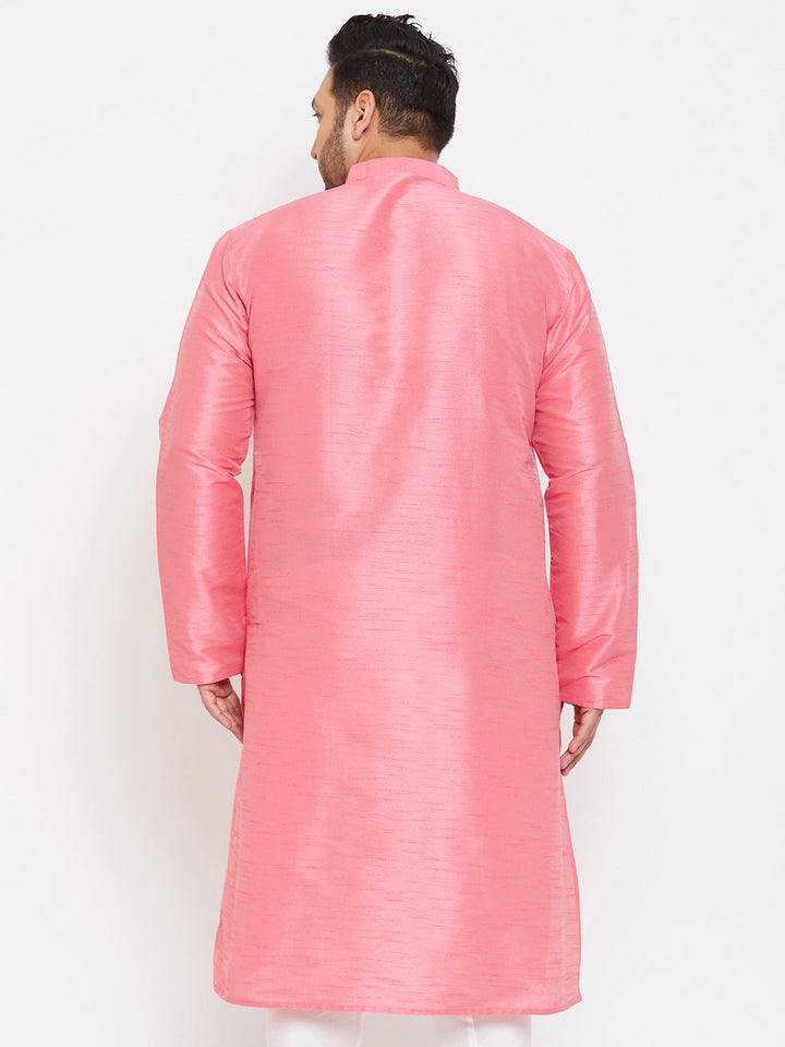 Front view of VASTRAMAY Men's Plus Size Pink Silk Blend Kurta, perfect for festive occasions and special events