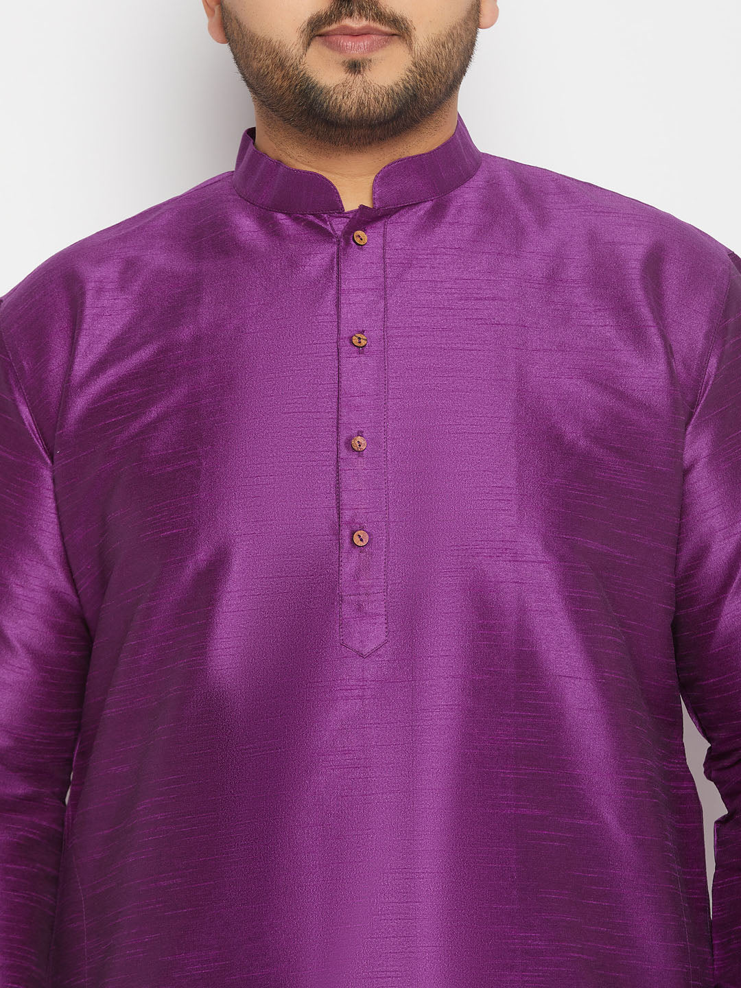 VASTRAMAY Men's Plus Size Purple Silk Blend Kurta Pant Set