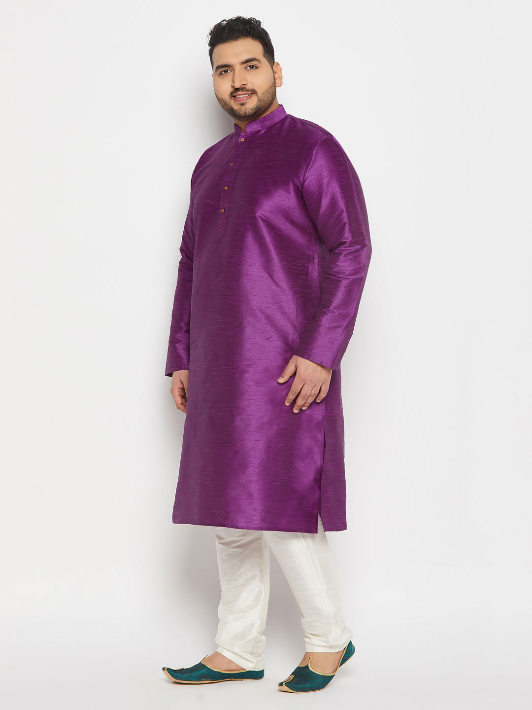 Men's Plus Size Purple Silk Blend Kurta Pant Set