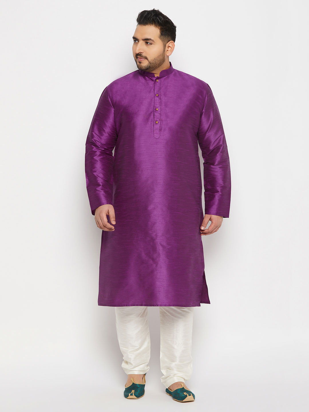 VASTRAMAY Men's Plus Size Purple Silk Blend Kurta Pant Set