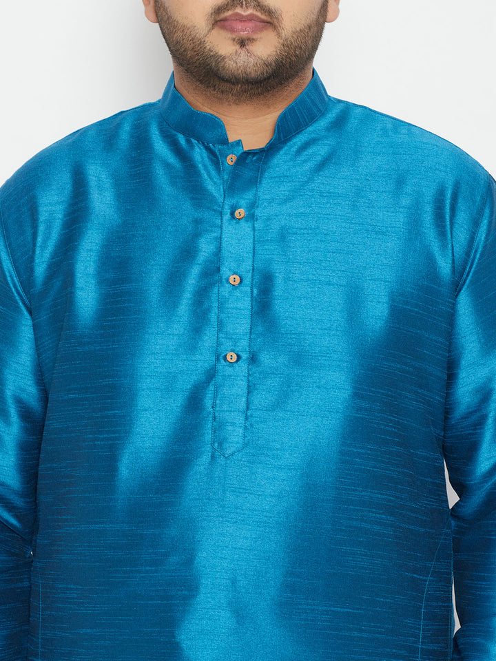  VASTRAMAY Men's Plus Size Turquoise Silk Blend Kurta featuring a comfortable and breathable fabric