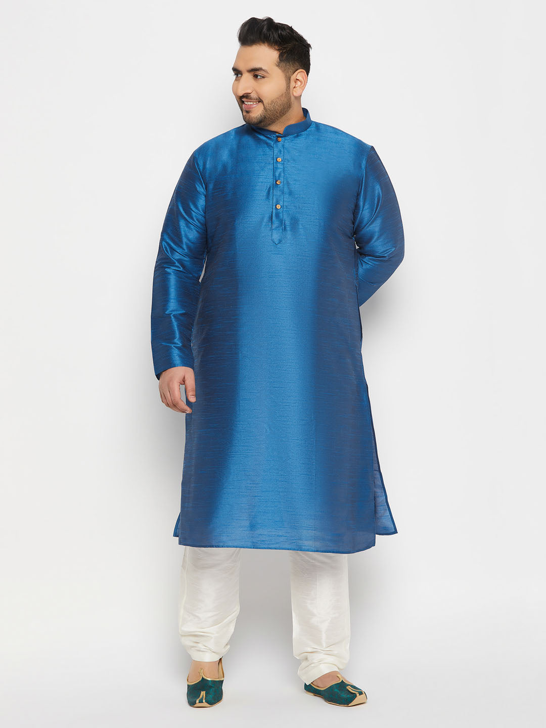 Elegant and comfortable men's kurta pant set in vibrant turquoise blue color with a silk blend fabric