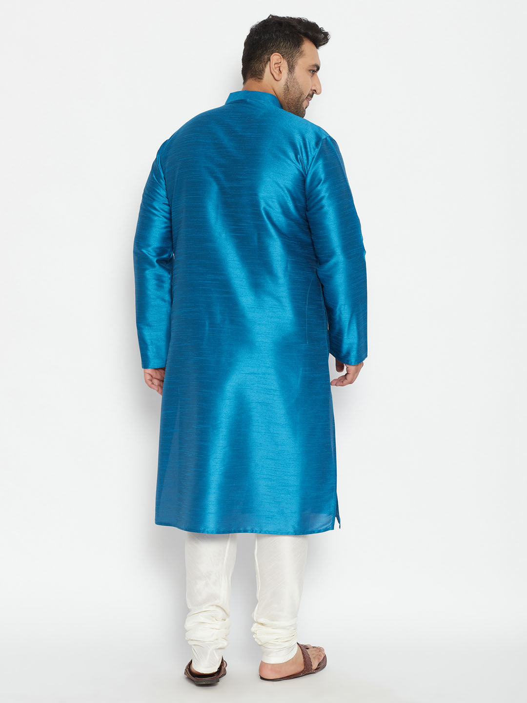 VASTRAMAY Men's Plus Size Turquoise Blue Silk Blend Kurta Pyjama Set, traditional Indian attire for men, comfortable and stylish outfit for special occasions