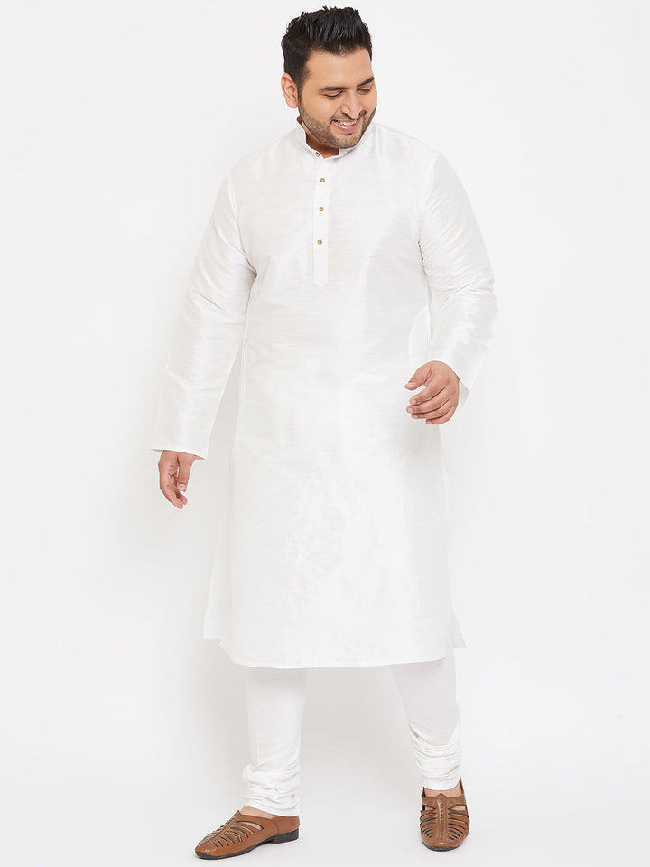 VASTRAMAY Men's Plus Size White Silk Blend Kurta Pyjama Set