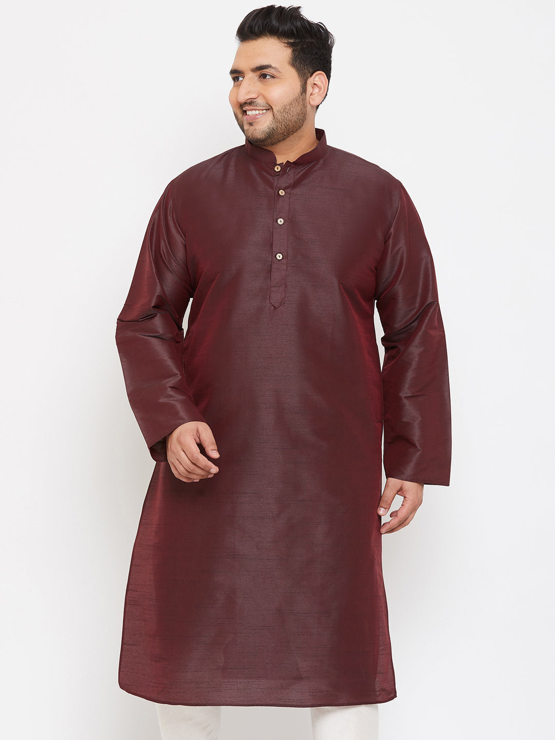 VASTRAMAY Men's Plus Size Wine Silk Blend Kurta