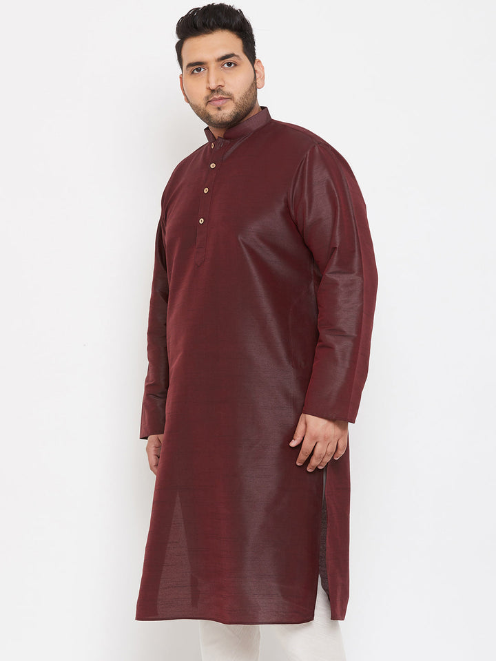 VASTRAMAY Men's Plus Size Wine Silk Blend Kurta