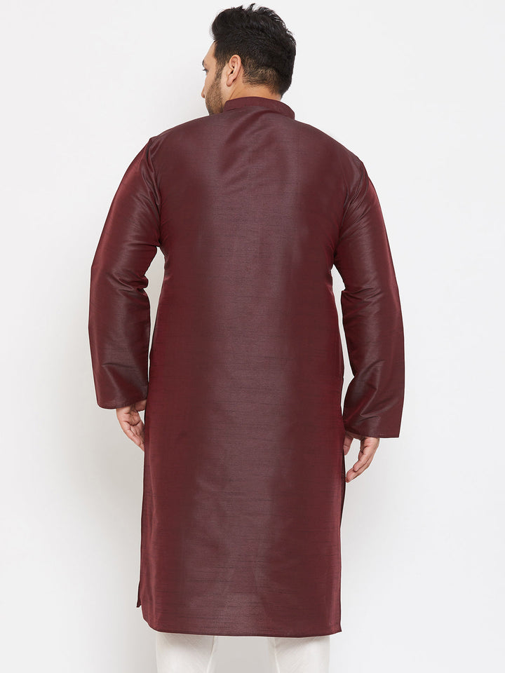 VASTRAMAY Men's Plus Size Wine Silk Blend Kurta