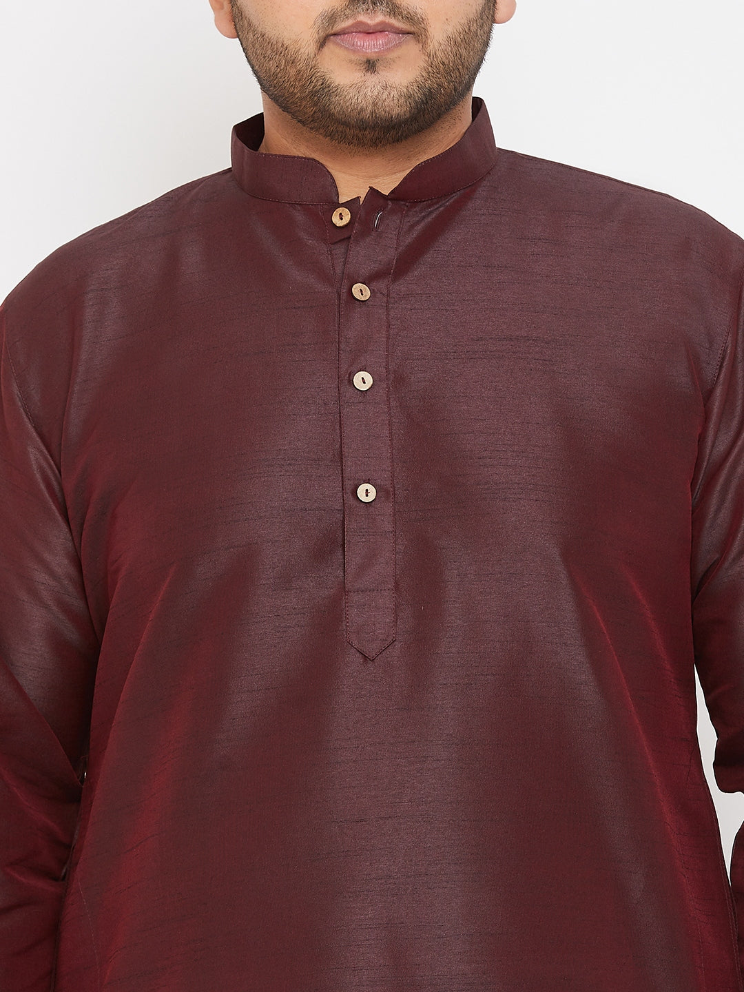 VASTRAMAY Men's Plus Size Wine Silk Blend Kurta