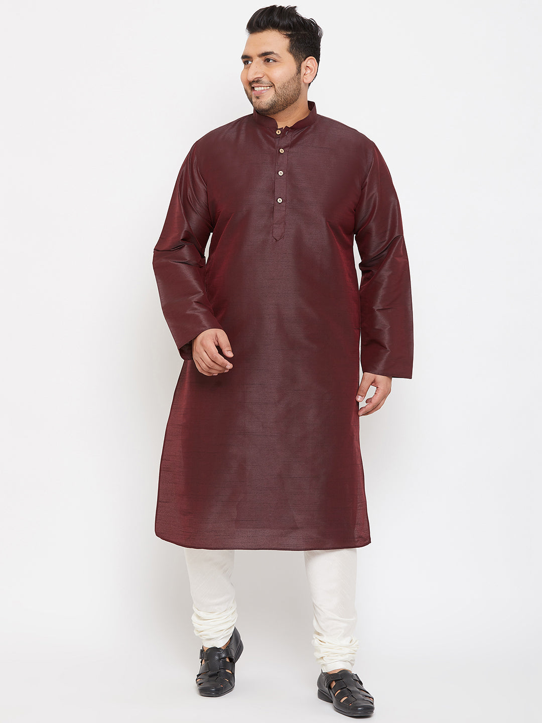 VASTRAMAY Men's Plus Size Wine Silk Blend Kurta