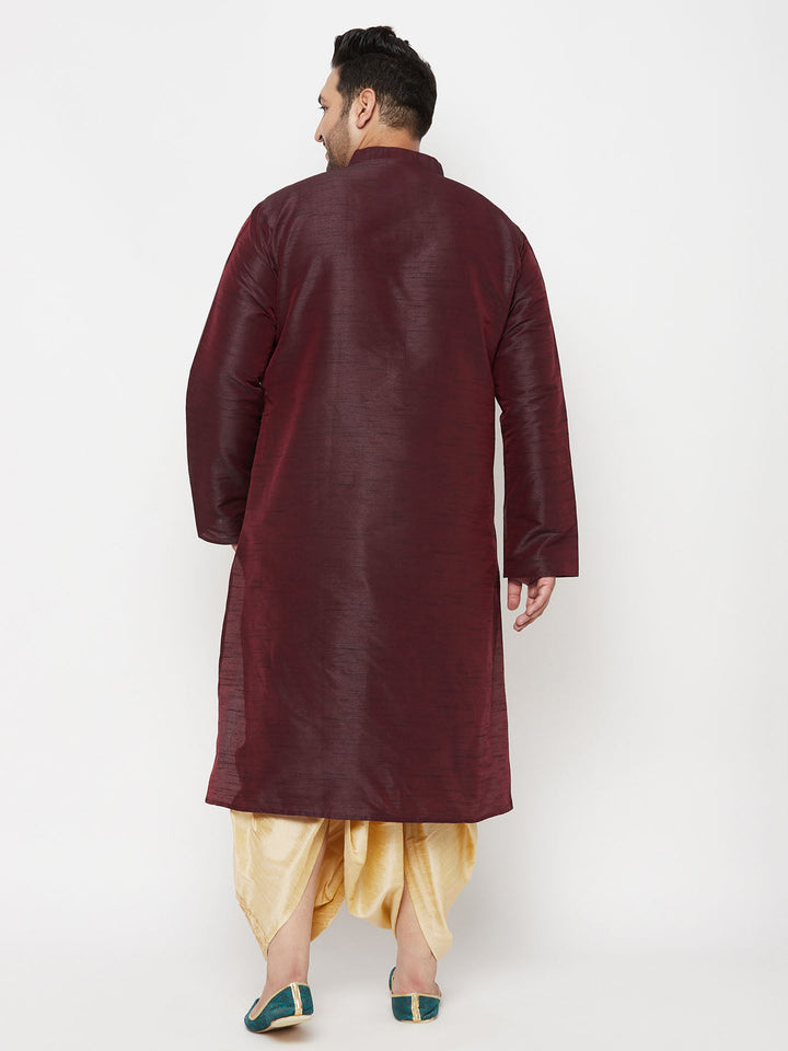 VASTRAMAY Men's Plus Size Wine Silk Blend Kurta Dhoti Set