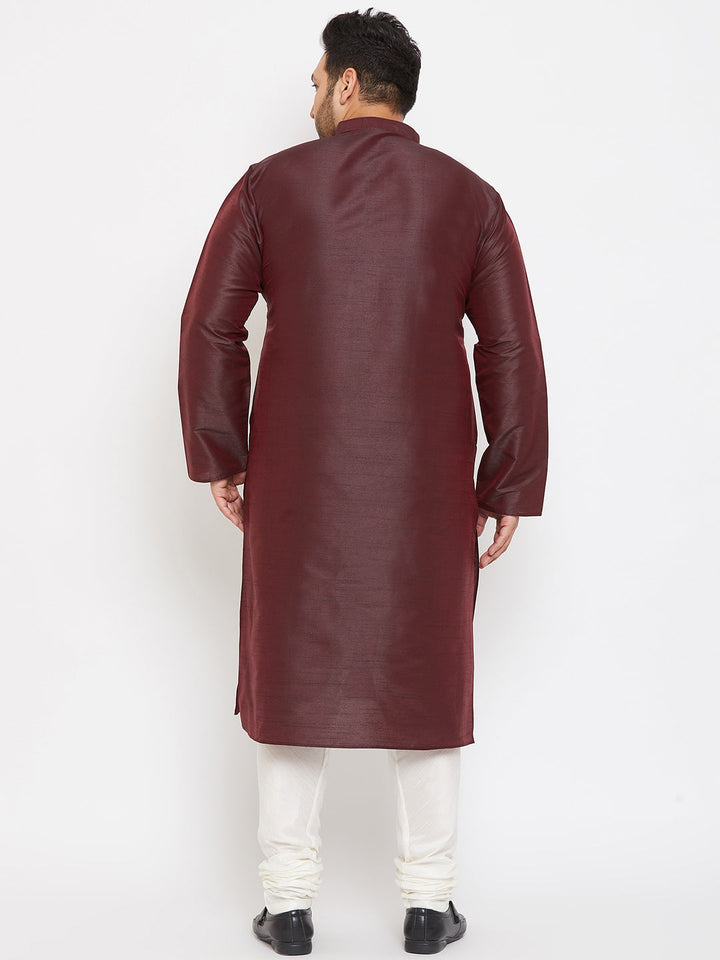 VASTRAMAY Men's Plus Size Wine Silk Blend Kurta Pyjama Set