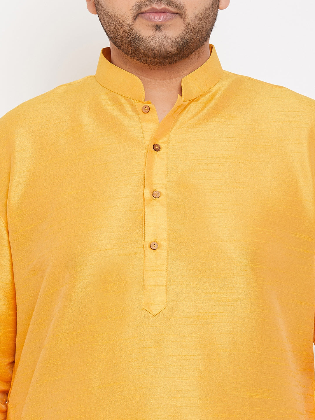 VASTRAMAY Men's Plus Size Yellow Silk Blend Kurta