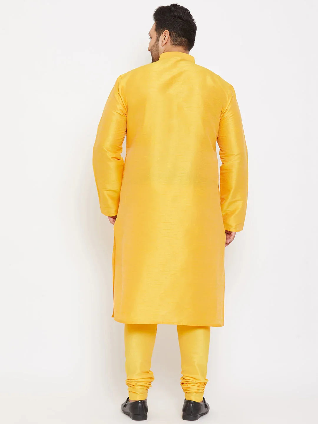 Men's Plus Size Yellow Silk Blend Kurta Pyjama Set