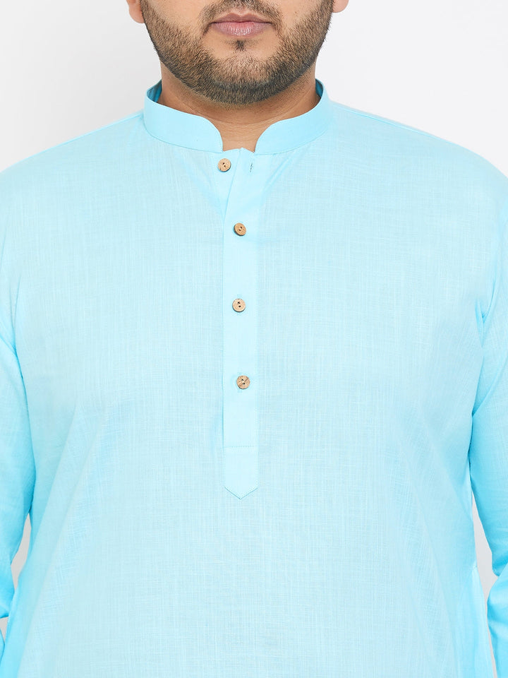 VASTRAMAY Men's Plus Size Aqua Blue Cotton Kurta