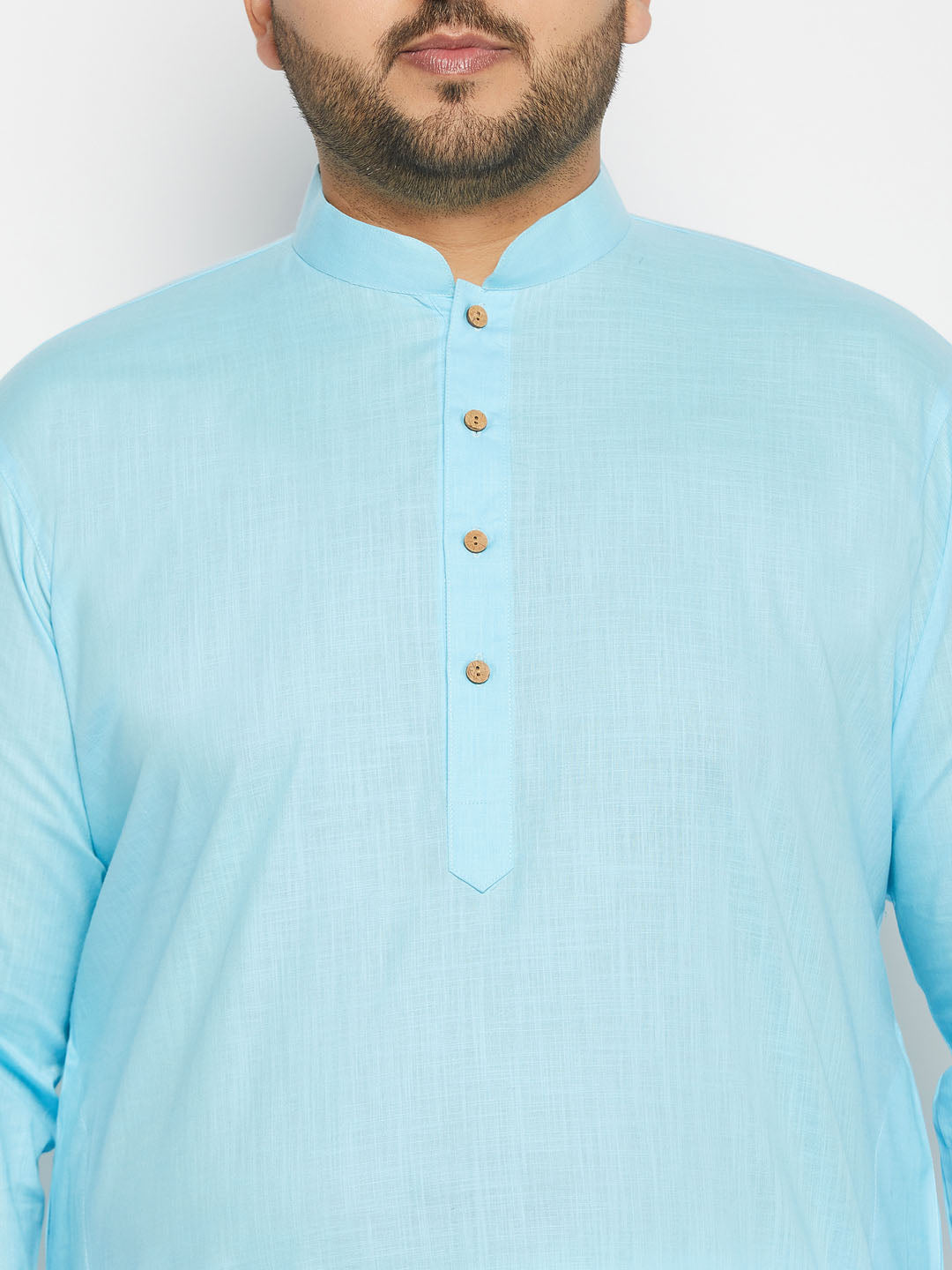 VASTRAMAY Men's Plus Size Aqua Blue Cotton Kurta And Cotton Pant Style Pyjama Set, traditional Indian outfit for comfortable and stylish wear