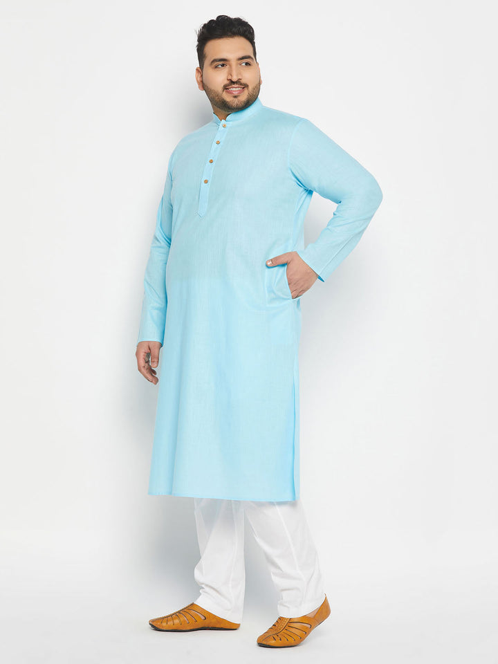 Vastramay Aqua Blue Cotton Kurta Set - elegant Indian traditional attire for women