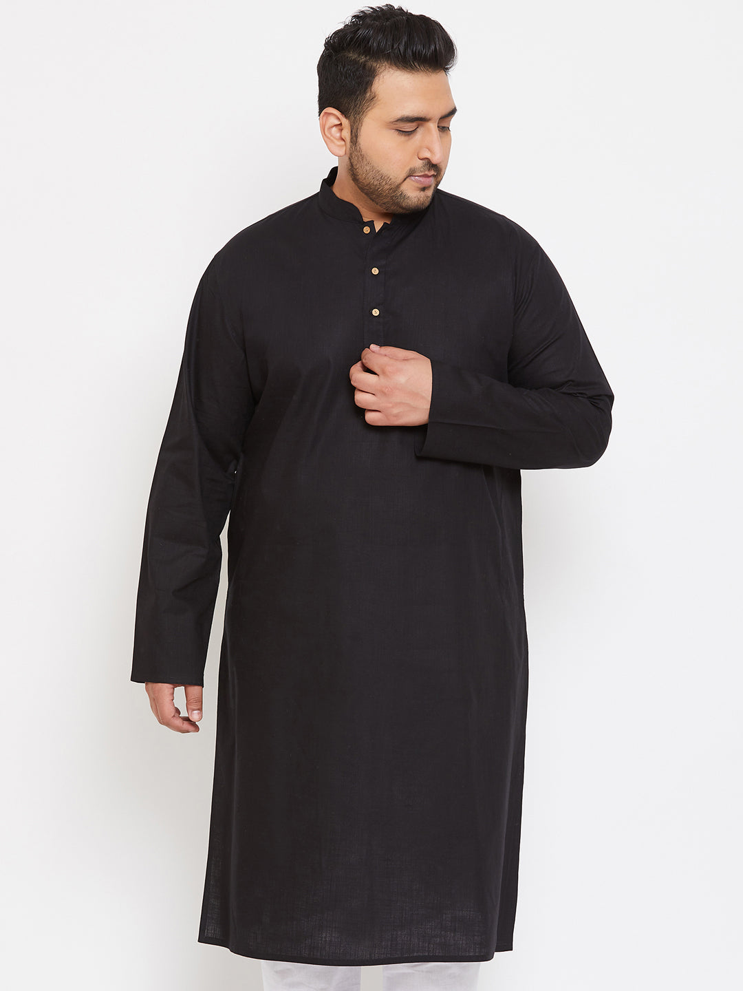 VASTRAMAY Men's Plus Size Black Cotton Kurta