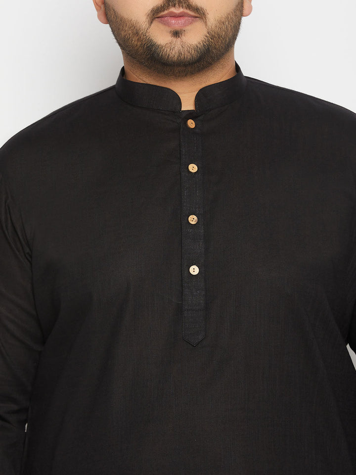 VASTRAMAY Men's Plus Size Black Cotton Kurta And Cotton Pant Style Pyjama Set