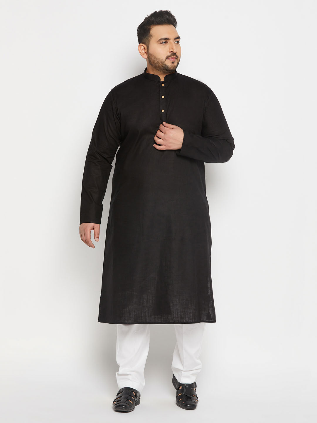 VASTRAMAY Men's Plus Size Black Cotton Kurta And Cotton Pant Style Pyjama Set, Comfortable and Stylish Ethnic Wear for Big & Tall Men