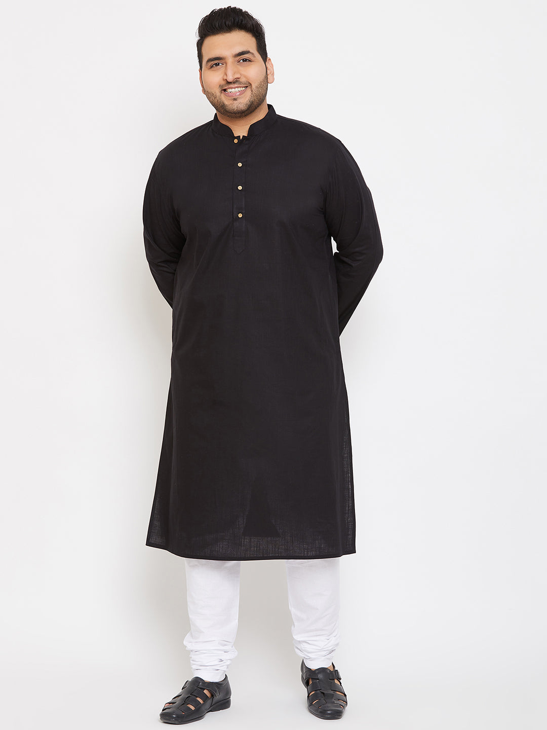 VASTRAMAY Men's Plus Size Black Cotton Kurta And Pyjama Set