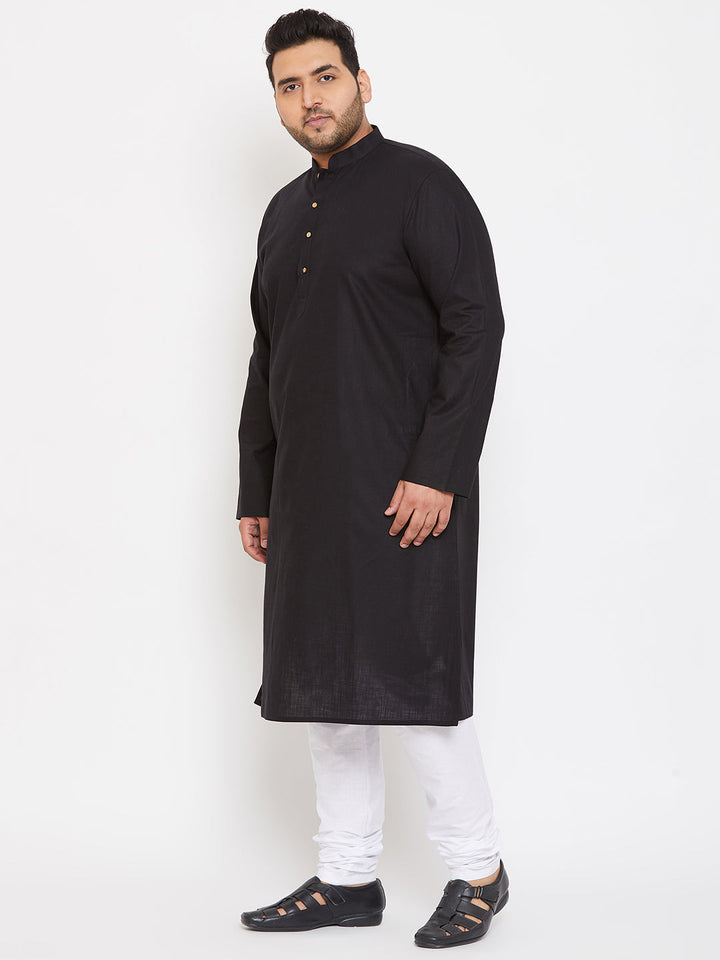 VASTRAMAY Men's Plus Size Black Cotton Kurta And Pyjama Set