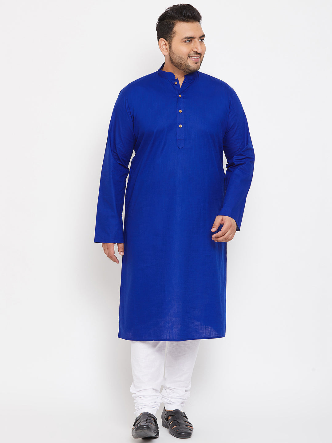 VASTRAMAY Men's Plus Size Blue Cotton Kurta And Pyjama Set