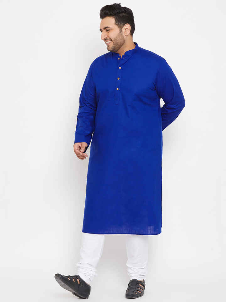 VASTRAMAY Men's Plus Size Blue Cotton Kurta And Pyjama Set featuring traditional Indian design and comfortable, breathable fabric for all-day wear