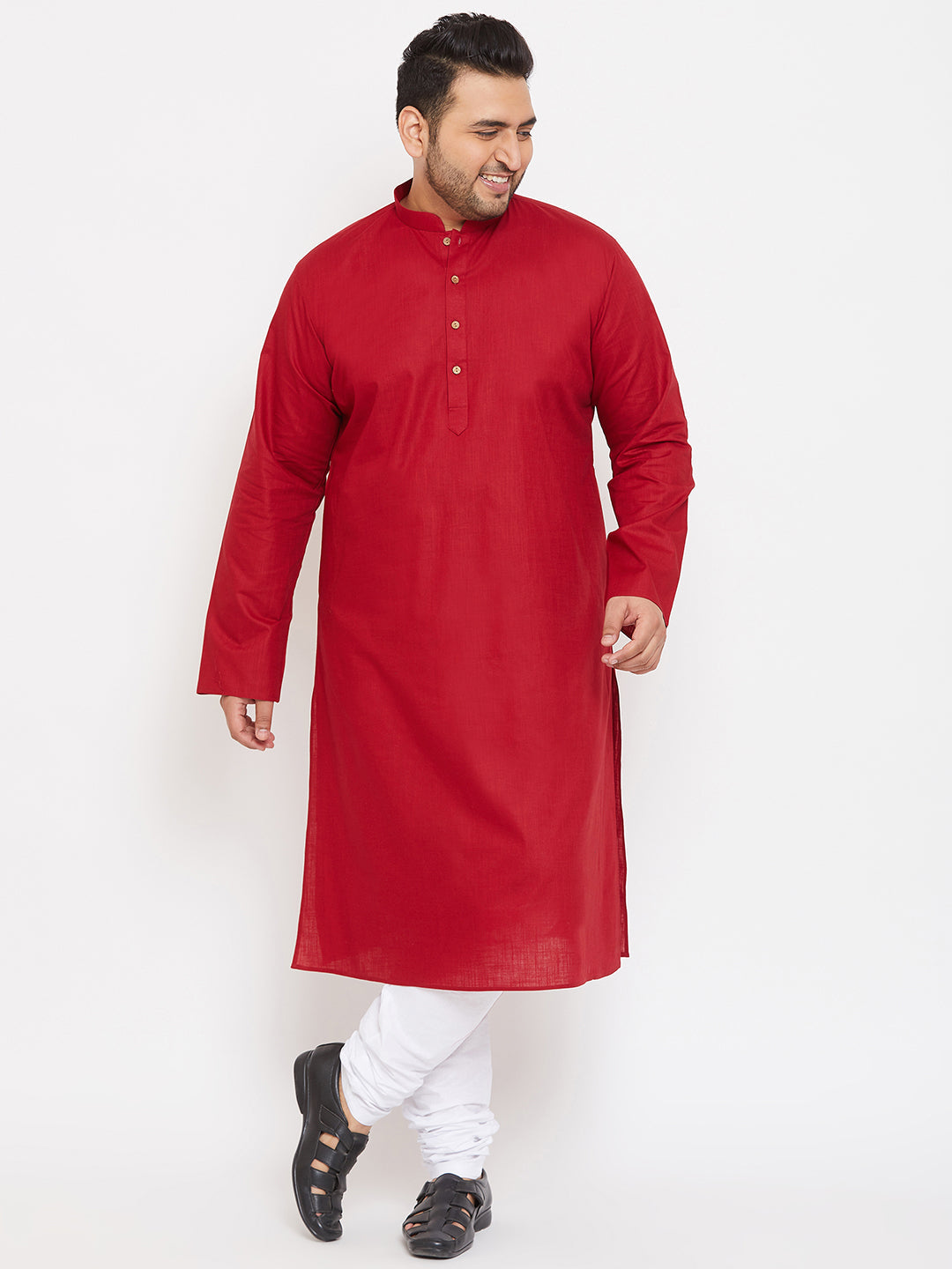 VASTRAMAY Men's Plus Size Maroon Cotton Kurta And Pyjama Set