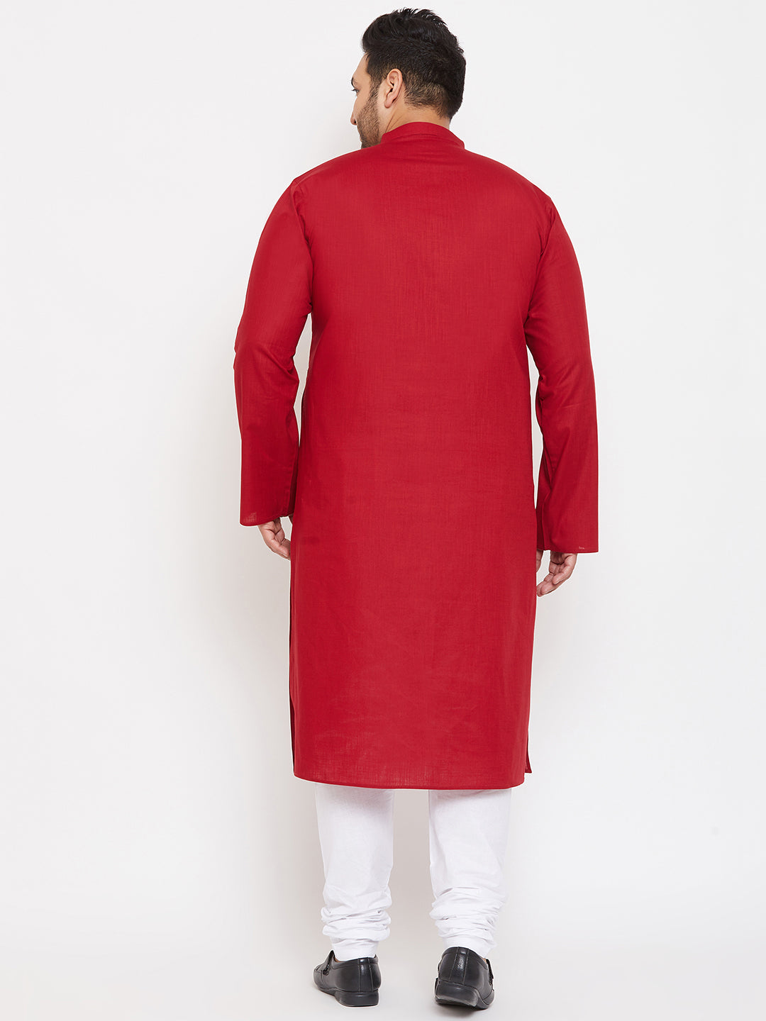 Close-up of the maroon cotton kurta with intricate embroidery details