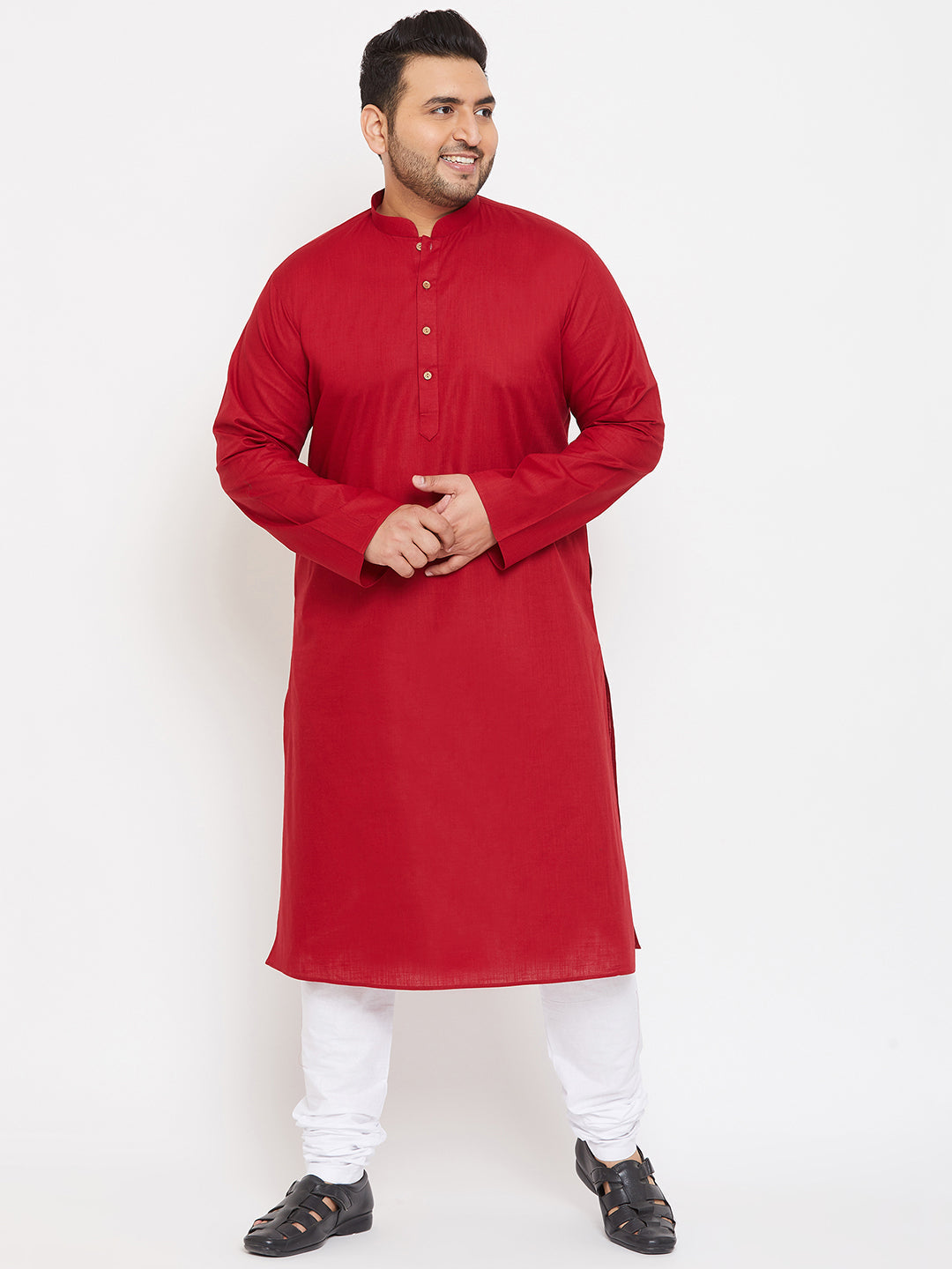 VASTRAMAY Men's Plus Size Maroon Cotton Kurta And Pyjama Set