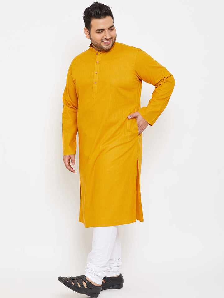 VASTRAMAY Men's Plus Size Mustard Cotton Kurta And Pyjama Set, traditional Indian men's outfit with comfortable and breathable fabric