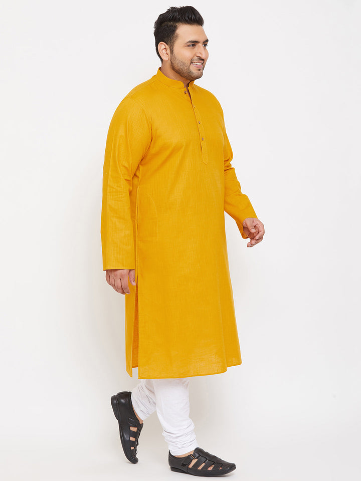 VASTRAMAY Men's Plus Size Mustard Cotton Kurta And Pyjama Set, traditional Indian attire for men in comfortable and stylish design