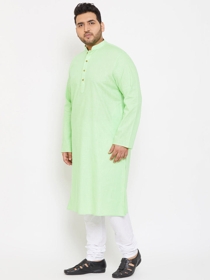 VASTRAMAY Men's Plus Size Mint Green Cotton Kurta And Pyjama Set