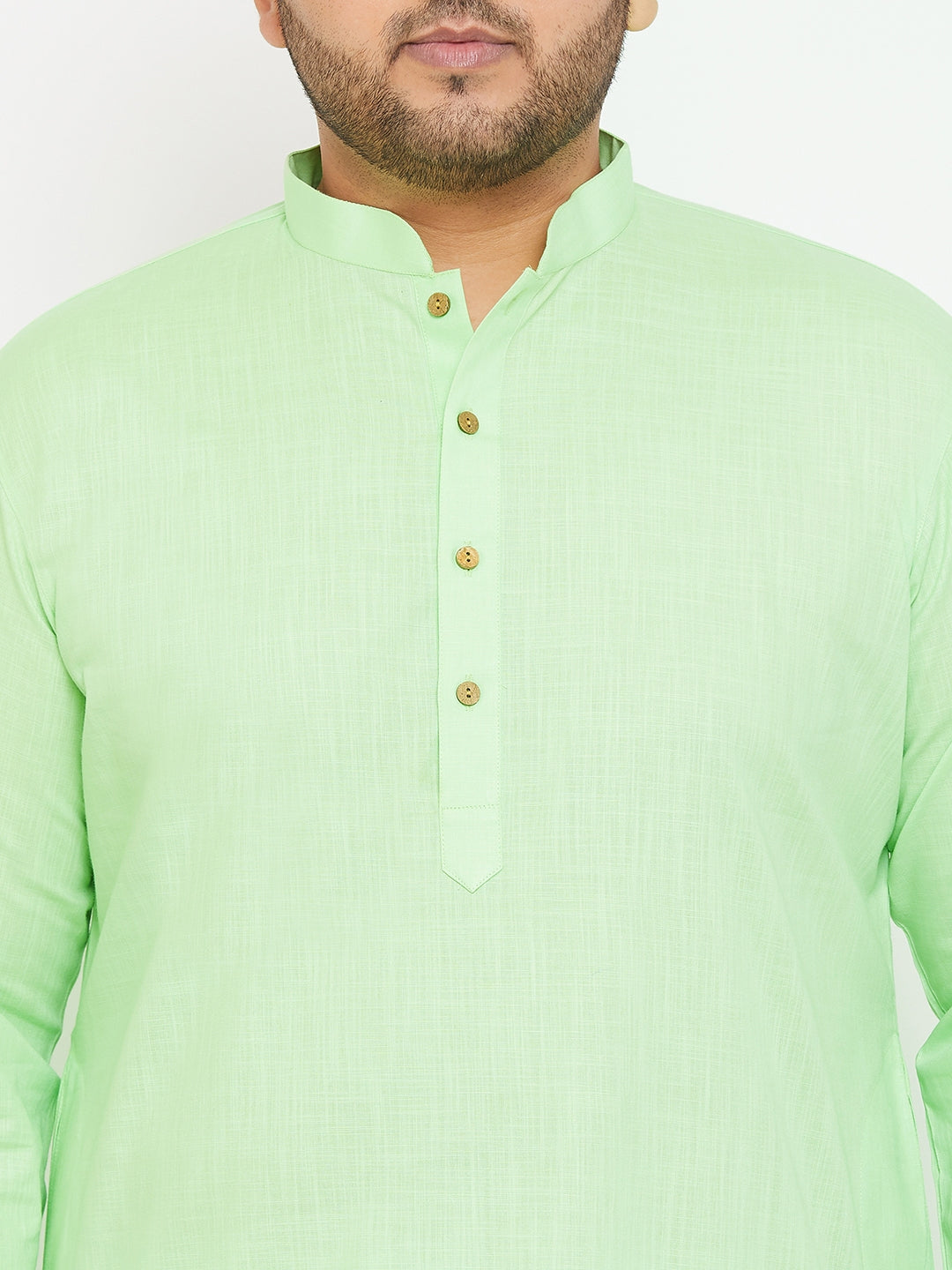 VASTRAMAY Men's Plus Size Mint Green Cotton Kurta And Pyjama Set