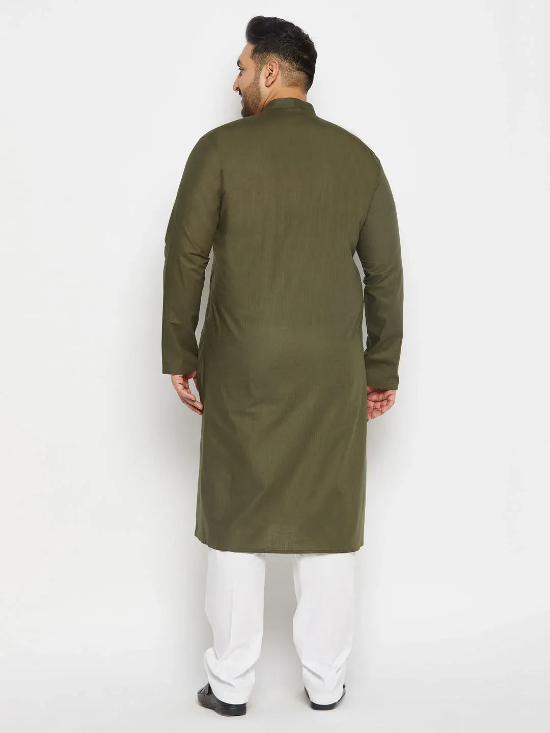 Men's Plus Size Mehndi Green Cotton Kurta And Cotton Pant Style Pyjama Set
