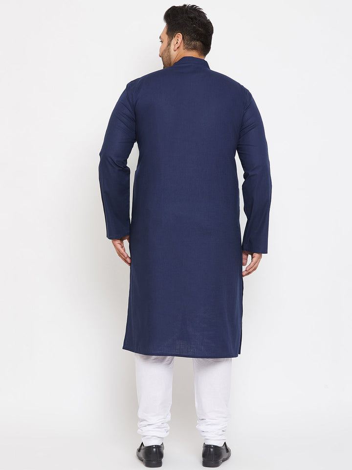 VASTRAMAY Men's Plus Size Navy Blue Cotton Kurta And Pyjama Set