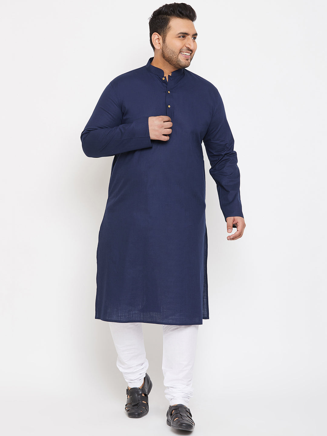 VASTRAMAY Men's Plus Size Navy Blue Cotton Kurta And Pyjama Set