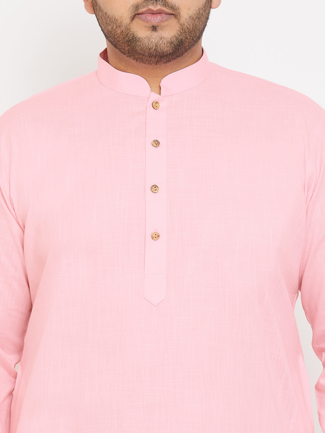 VASTRAMAY Men's Plus Size Pink Cotton Kurta And Pyjama Set with traditional Indian design and comfortable fit for casual or formal wear