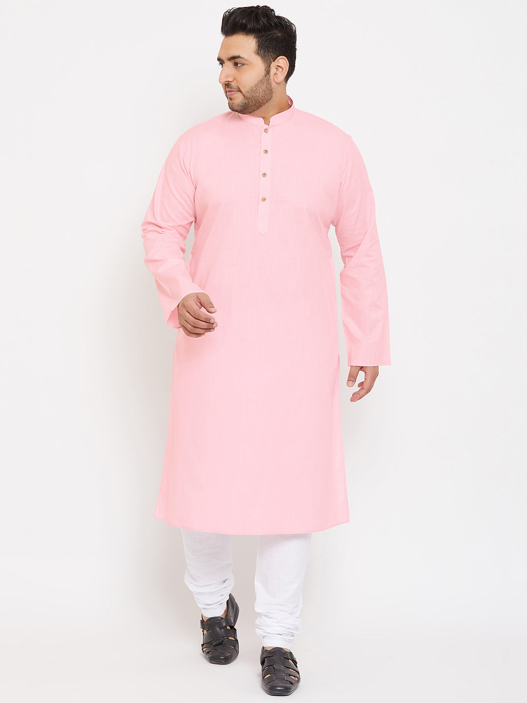 VASTRAMAY Men's Plus Size Pink Cotton Kurta And Pyjama Set, traditional Indian attire for men in comfortable, breathable fabric