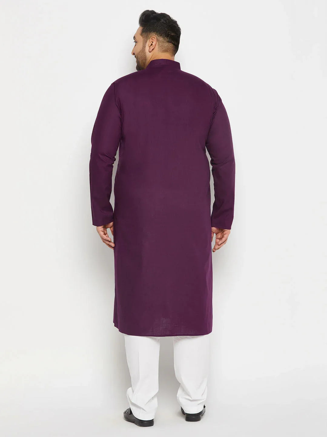 Men's Plus Size Purple Cotton Kurta And Cotton Pant Style Pyjama Set