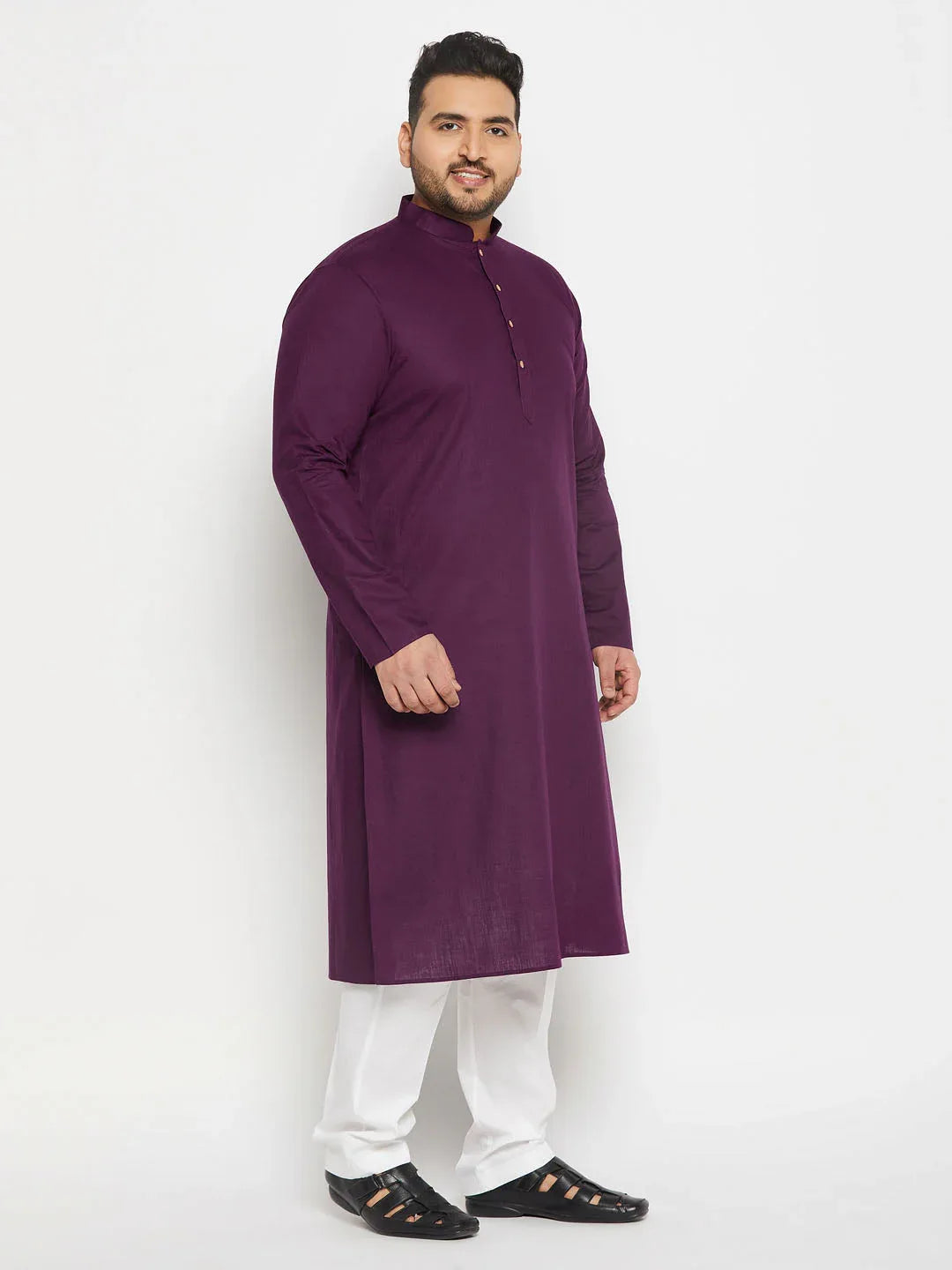 Men's Plus Size Purple Cotton Kurta And Cotton Pant Style Pyjama Set