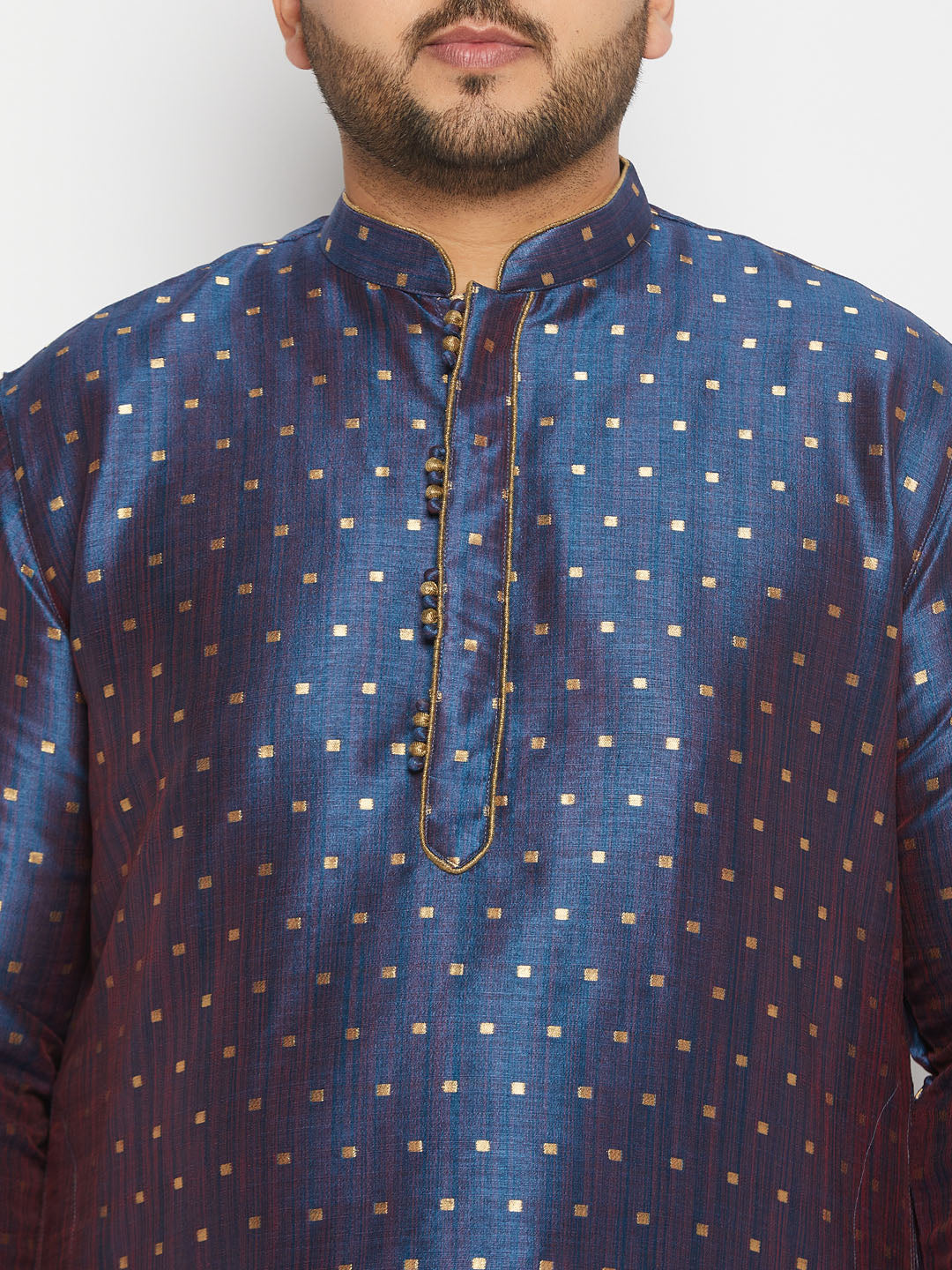 Traditional Indian ethnic wear for men in navy blue color with intricate zari weaving