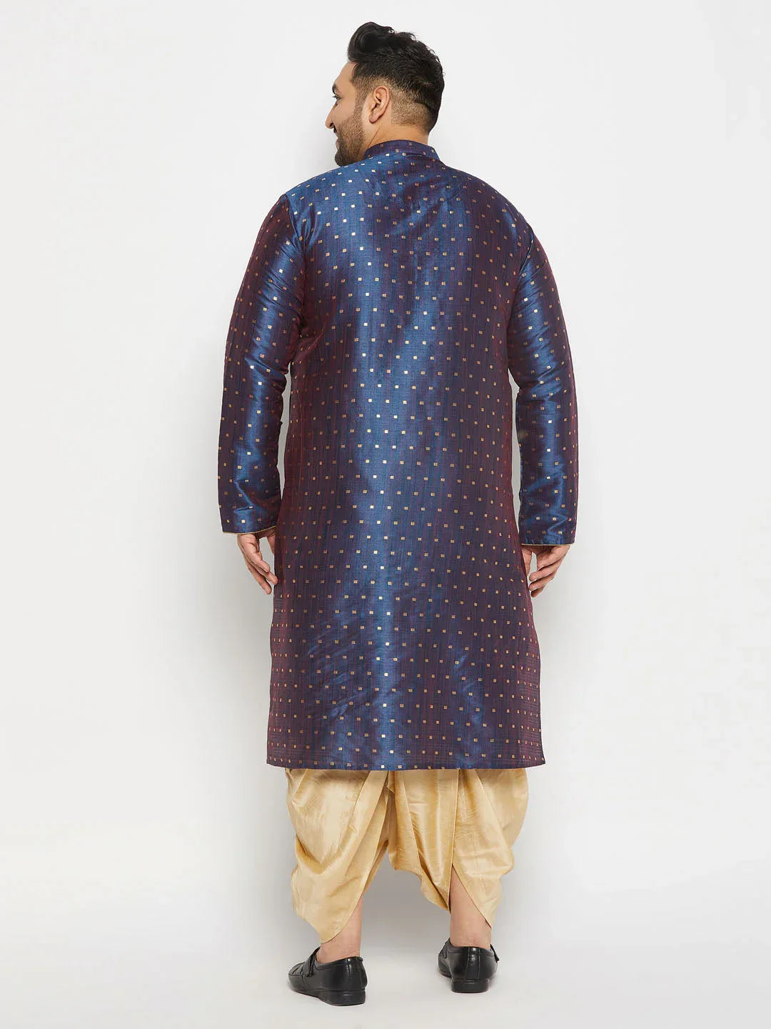 Men's Plus Size Navy Blue Zari Weaved Kurta Dhoti Set