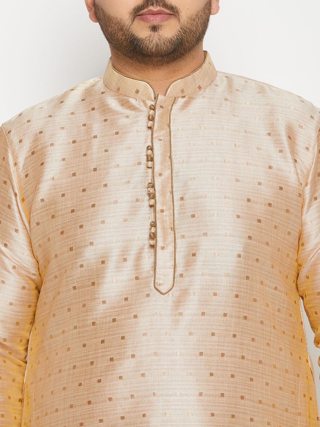 Men's Plus Size Gold Zari Weaved Kurta Dhoti Set
