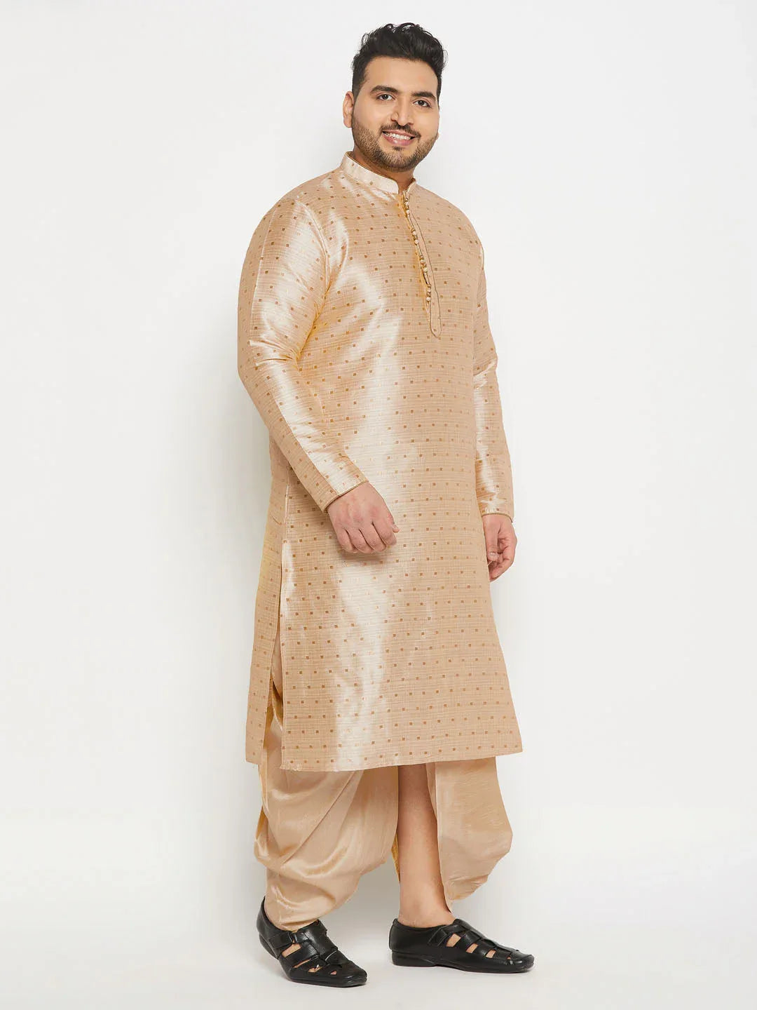 Men's Plus Size Gold Zari Weaved Kurta Dhoti Set