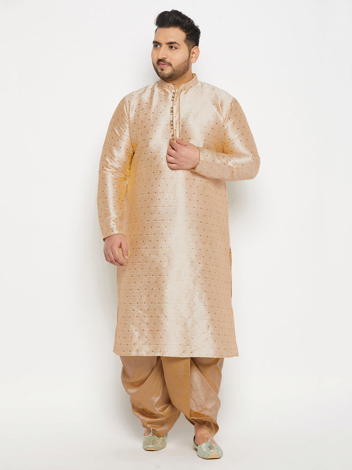 VASTRAMAY Men's Plus Size Gold Zari Weaved Kurta Dhoti Set for formal occasions