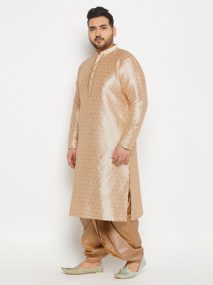 VASTRAMAY Men's Plus Size Gold Zari Weaved Kurta Dhoti Set, traditional ethnic attire perfect for special occasions and cultural events