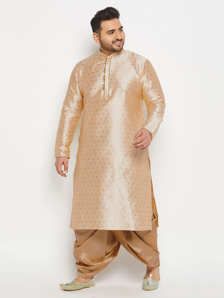 VASTRAMAY Men's Plus Size Gold Zari Weaved Kurta Dhoti Set