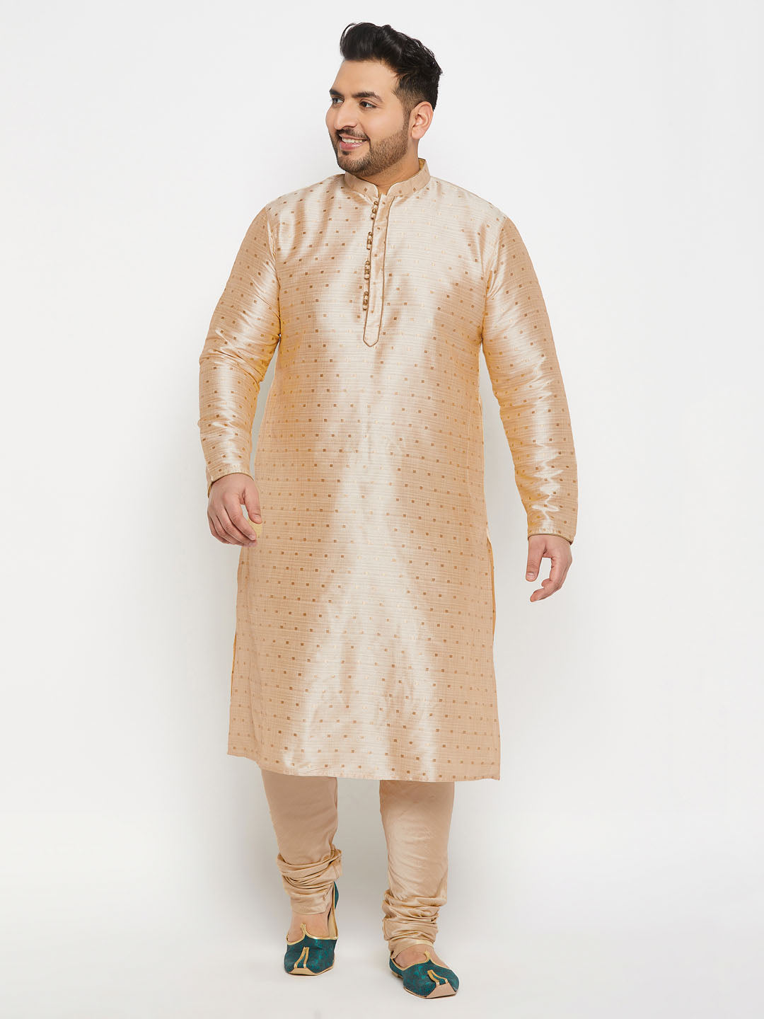 VASTRAMAY Men's PLUS Size Gold Zari Weaved Kurta Pyjama Set