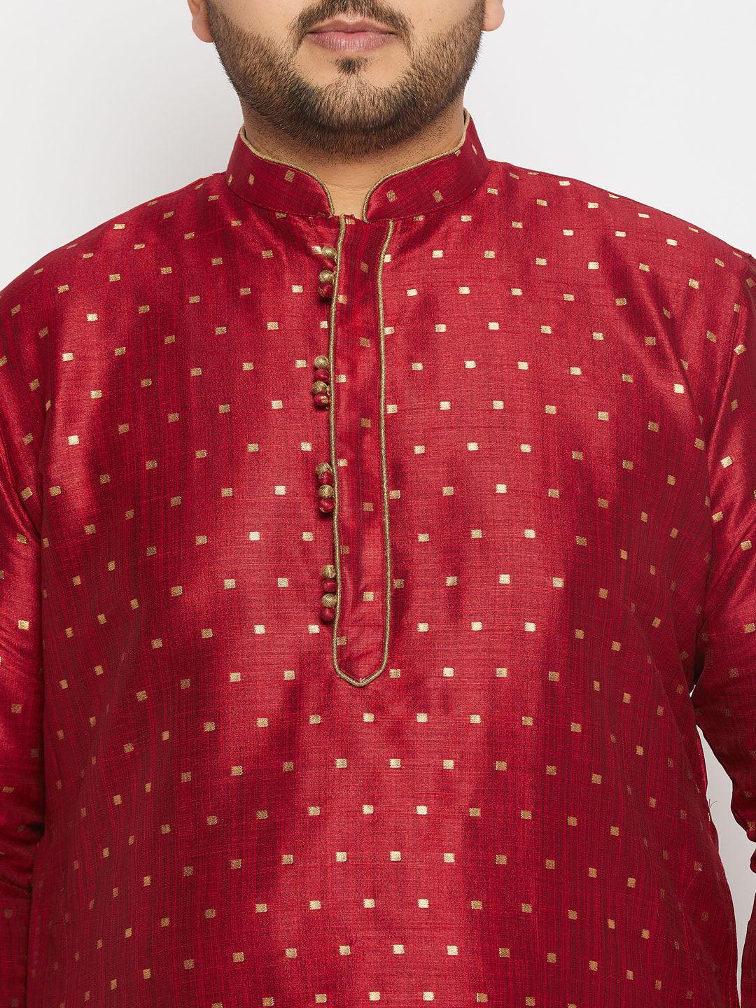 Men's Plus Size Maroon Zari Weaved Kurta Dhoti Set